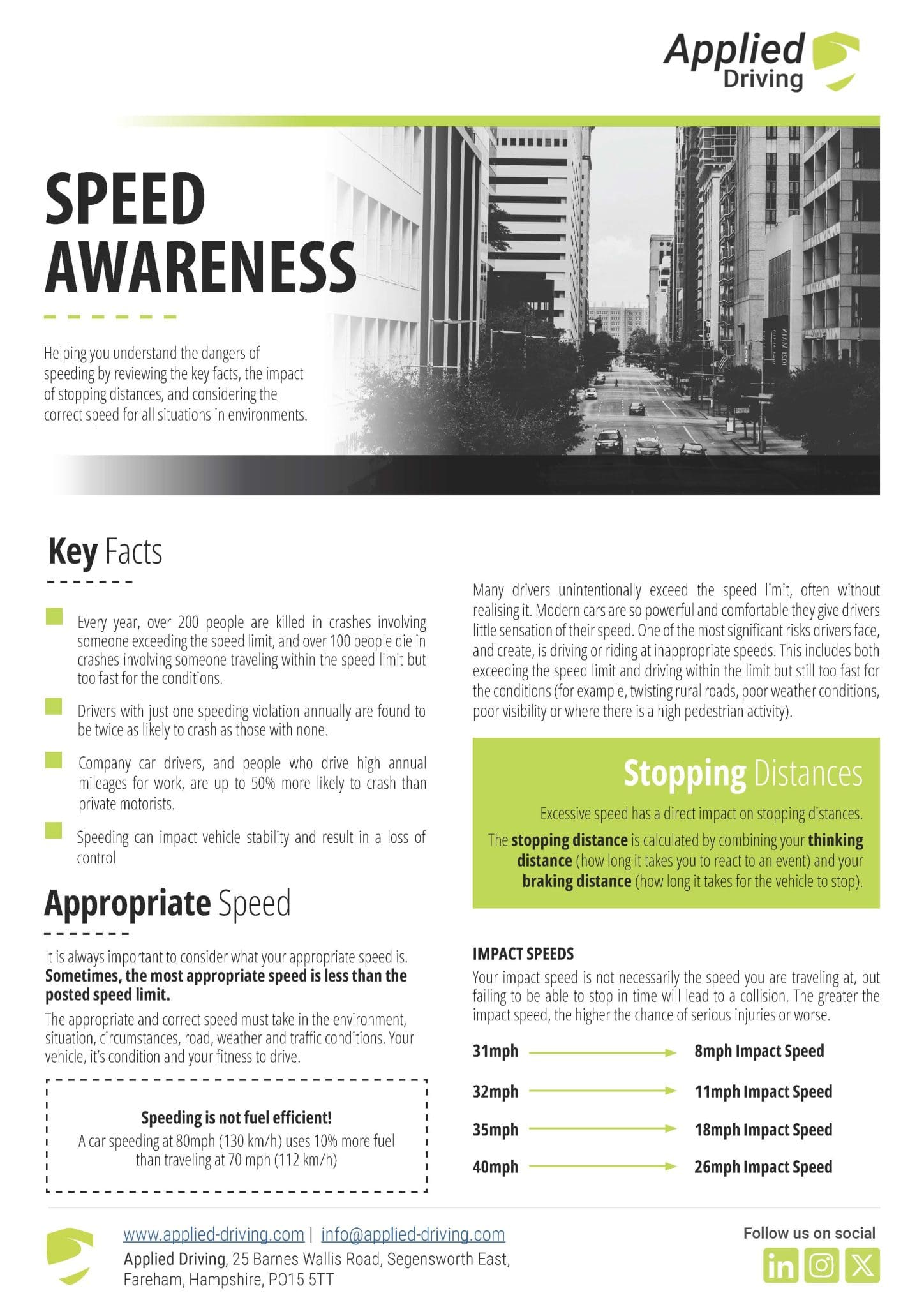 Speed Awareness Applied Driving